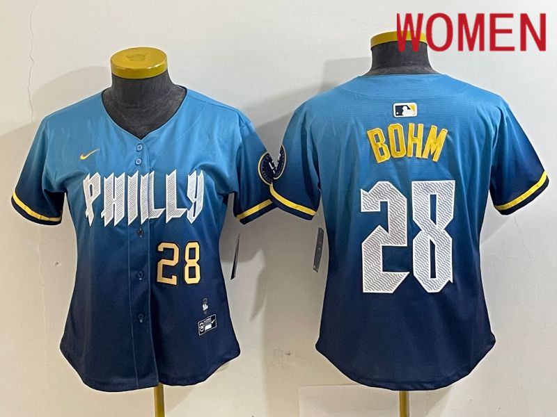 Women Philadelphia Phillies #28 Bohm Blue City Edition Nike 2024 MLB Jersey style 2->->Women Jersey